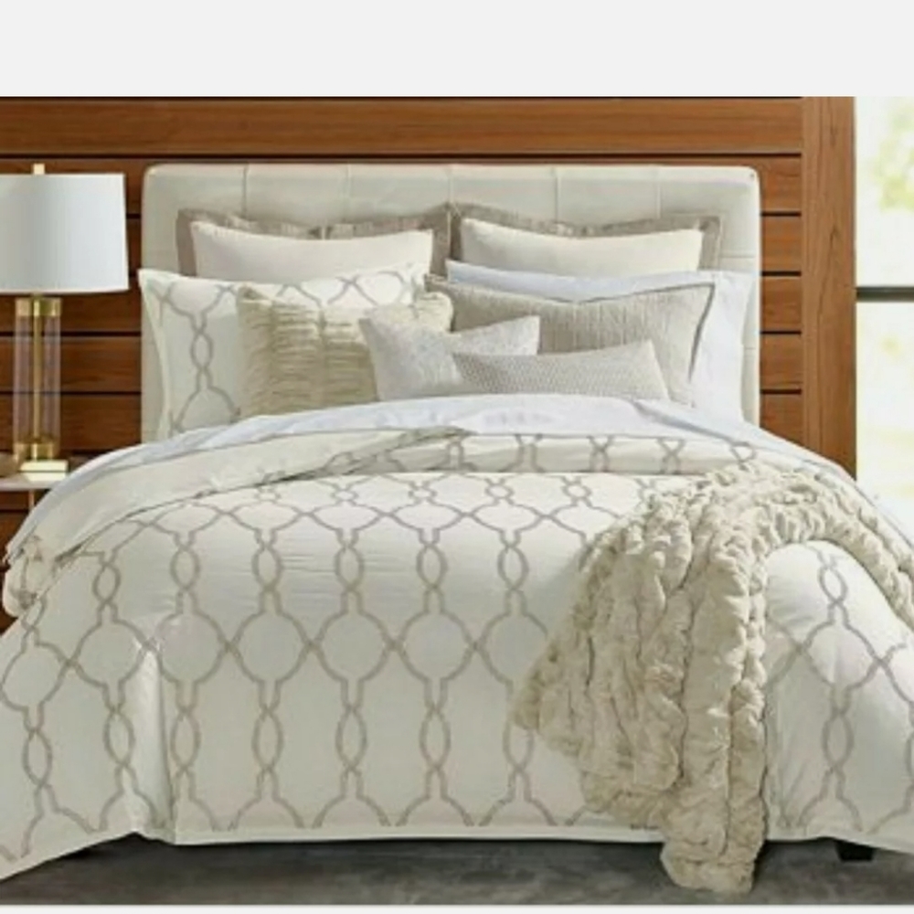 Hudson Park Seed Stitch Trellis king Duvet Cover 2 Standard shams MSRP $730